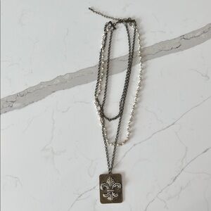 Layered Necklace with Fleur-de-Lis Pendant